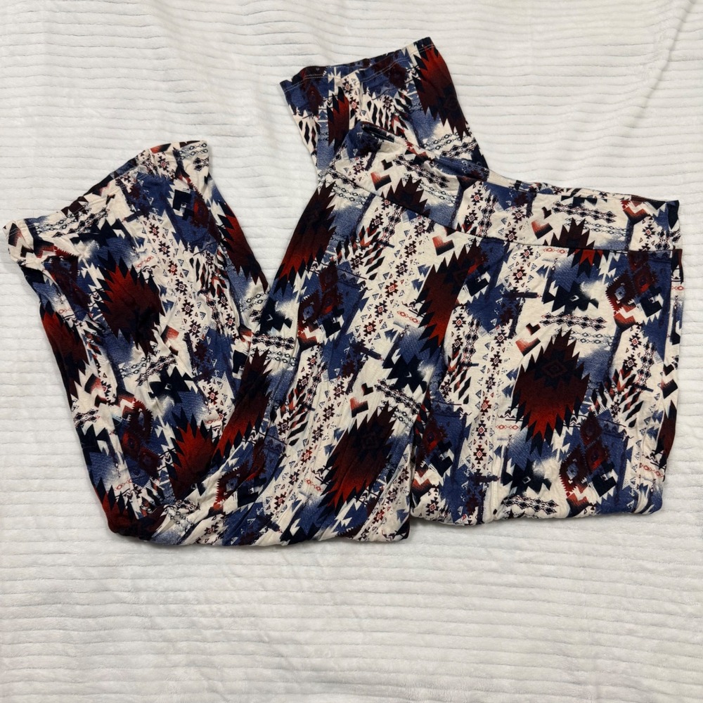 Cato Women Large Blue Red Tribal Southwestern Wide Leg Palazzo Pants